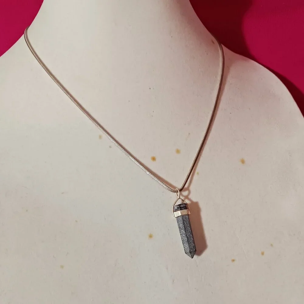 90s Vintage Sterling Silver Snake Chain Black Cloud Onyx Pendant Necklace - Picture 2 of 8